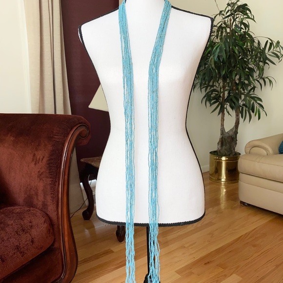 Turquoise Seed Bead Scarf Native Necklace - Picture 12 of 13